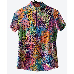 Ibkul Women's XS Short Sleeve 1/4 Zip UPF 50+ Multicolor Geometric Golf Top